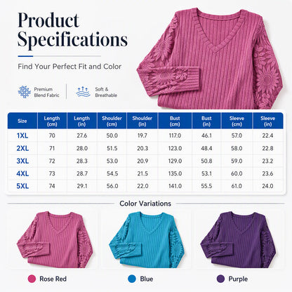 ✨ Flattering Comfort | Women's Lace V-Neck Ribbed Relaxed-Fit Top