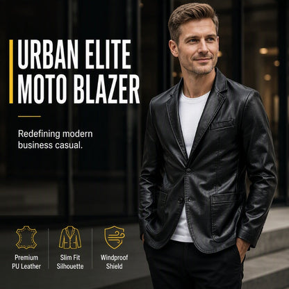 ✨ Premium Style | Men's Tailored Slim-Fit PU Leather Moto Blazer