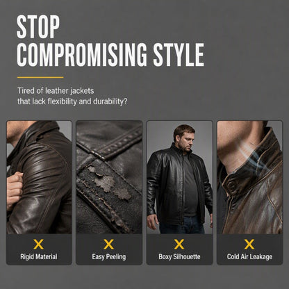 ✨ Premium Style | Men's Tailored Slim-Fit PU Leather Moto Blazer