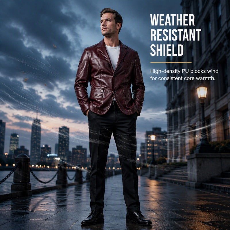 ✨ Premium Style | Men's Tailored Slim-Fit PU Leather Moto Blazer