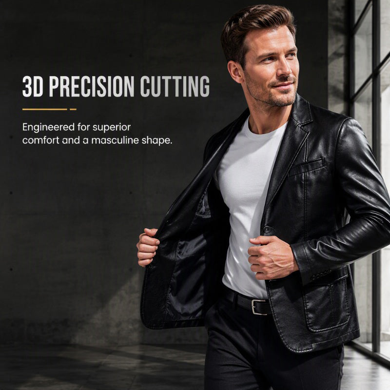 ✨ Premium Style | Men's Tailored Slim-Fit PU Leather Moto Blazer