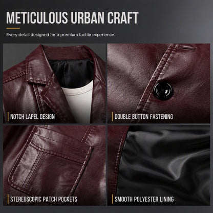 ✨ Premium Style | Men's Tailored Slim-Fit PU Leather Moto Blazer
