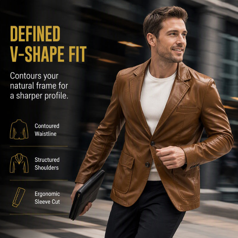 ✨ Premium Style | Men's Tailored Slim-Fit PU Leather Moto Blazer