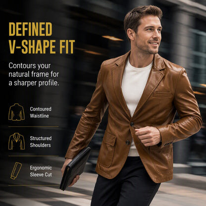 ✨ Premium Style | Men's Tailored Slim-Fit PU Leather Moto Blazer