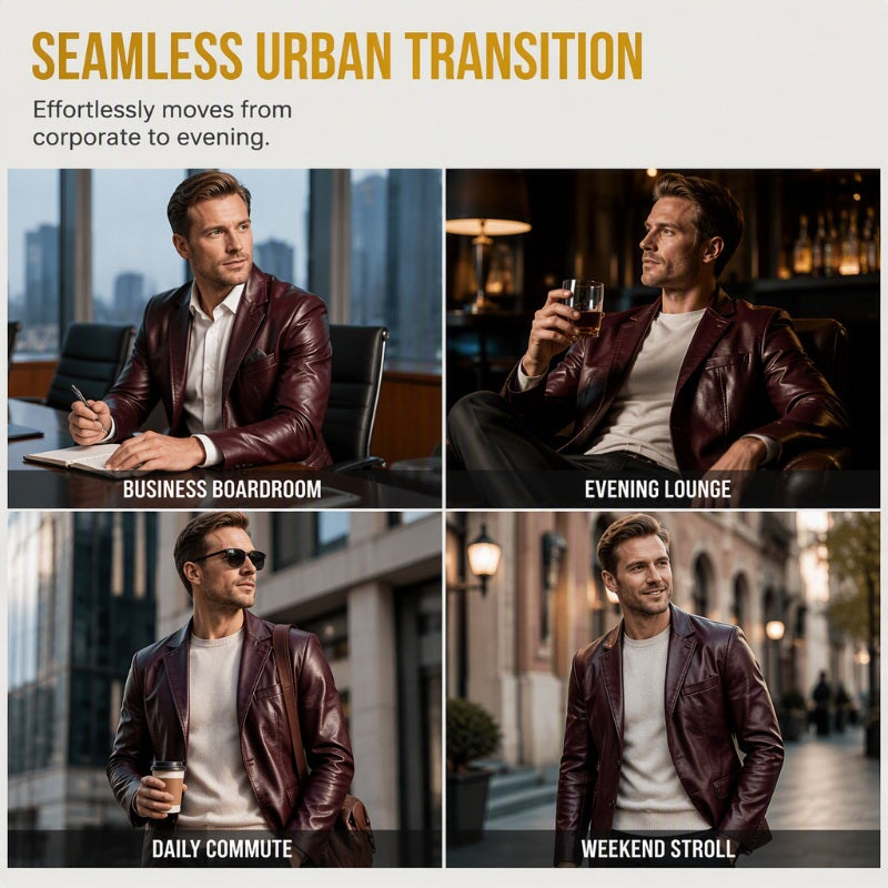 ✨ Premium Style | Men's Tailored Slim-Fit PU Leather Moto Blazer