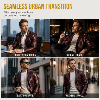 ✨ Premium Style | Men's Tailored Slim-Fit PU Leather Moto Blazer