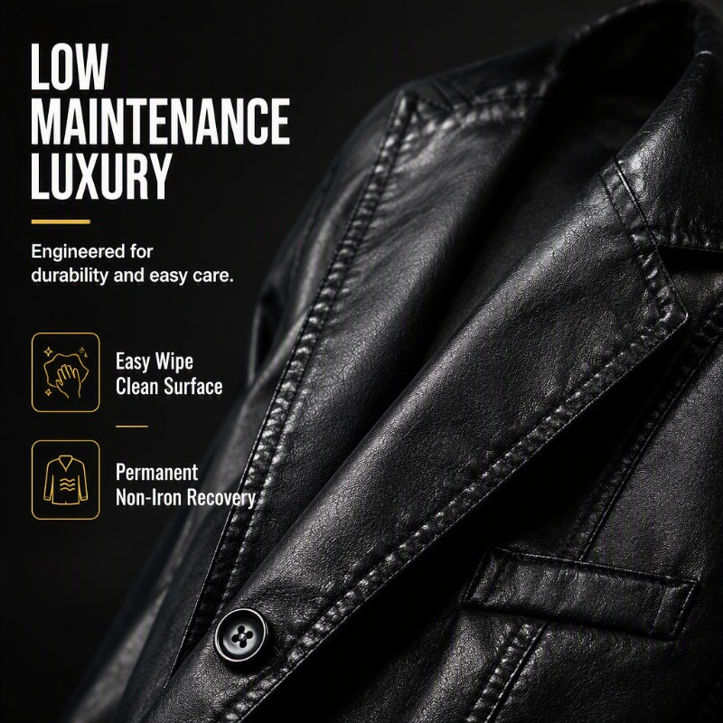 ✨ Premium Style | Men's Tailored Slim-Fit PU Leather Moto Blazer