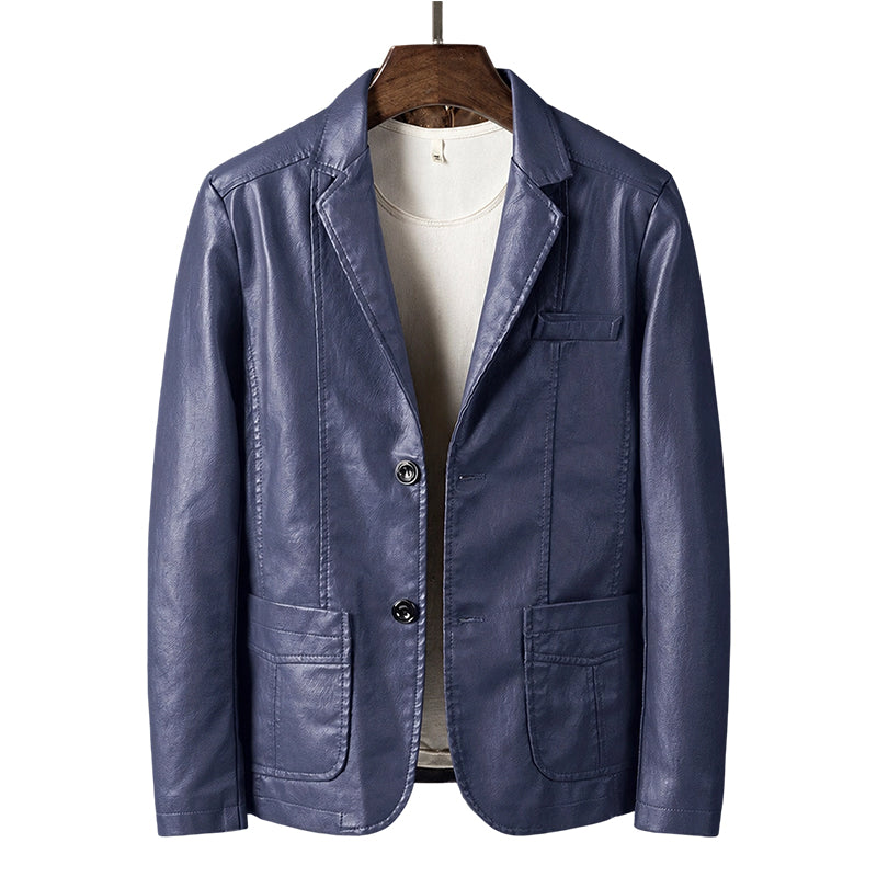 ✨ Premium Style | Men's Tailored Slim-Fit PU Leather Moto Blazer