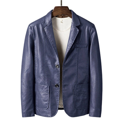 ✨ Premium Style | Men's Tailored Slim-Fit PU Leather Moto Blazer