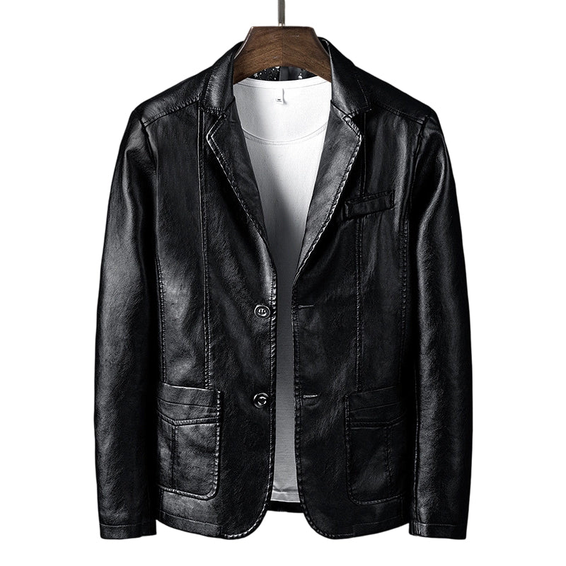 ✨ Premium Style | Men's Tailored Slim-Fit PU Leather Moto Blazer