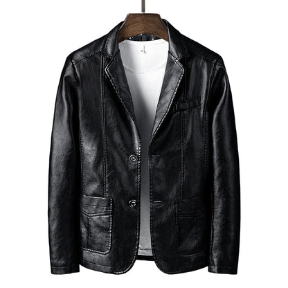 ✨ Premium Style | Men's Tailored Slim-Fit PU Leather Moto Blazer