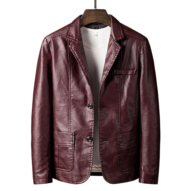 ✨ Premium Style | Men's Tailored Slim-Fit PU Leather Moto Blazer