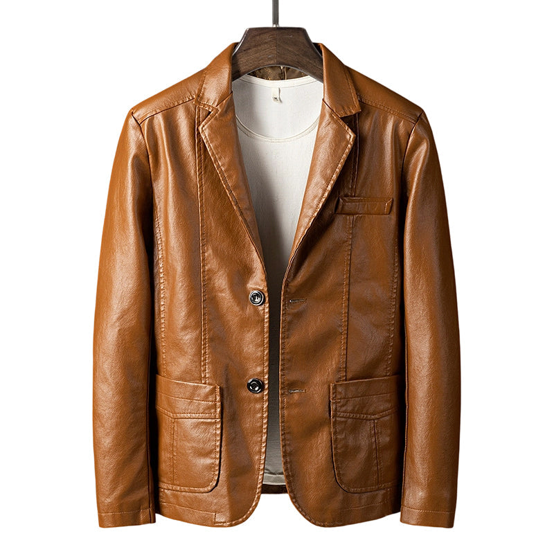 ✨ Premium Style | Men's Tailored Slim-Fit PU Leather Moto Blazer