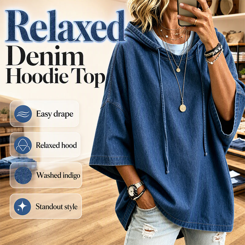 ✨ Easy Denim Comfort | Women's Relaxed Hooded Denim Top