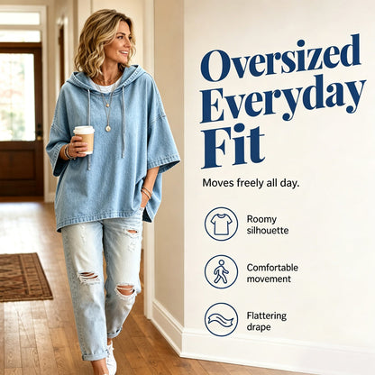✨ Easy Denim Comfort | Women's Relaxed Hooded Denim Top