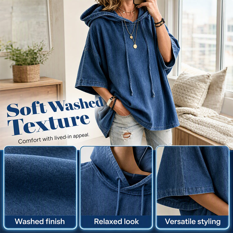 ✨ Easy Denim Comfort | Women's Relaxed Hooded Denim Top