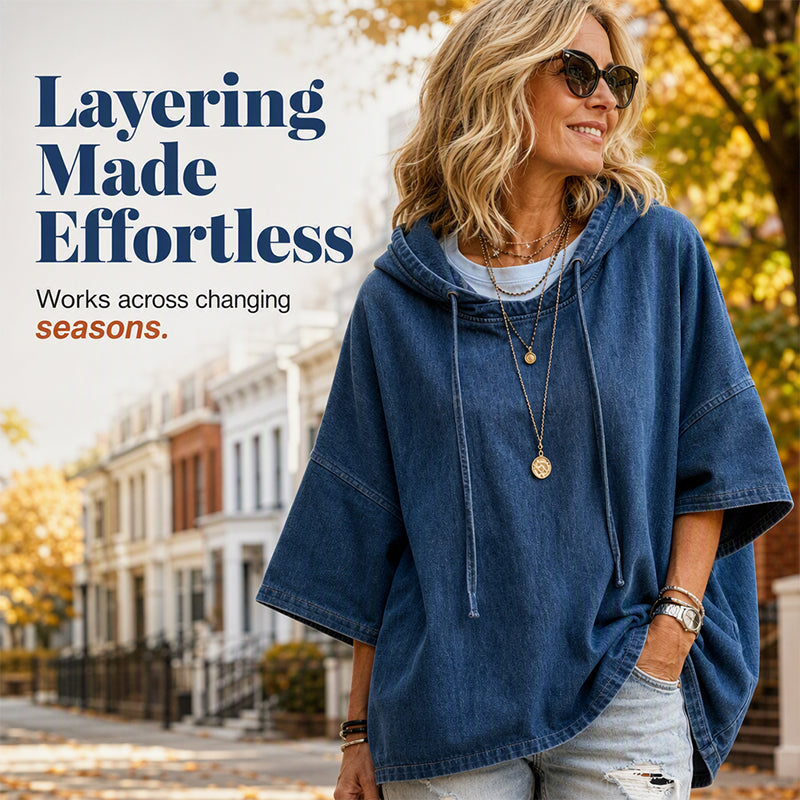 ✨ Easy Denim Comfort | Women's Relaxed Hooded Denim Top
