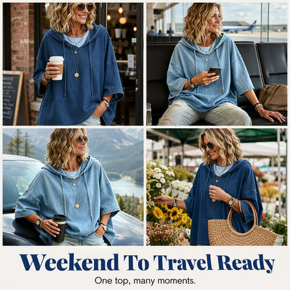 ✨ Easy Denim Comfort | Women's Relaxed Hooded Denim Top