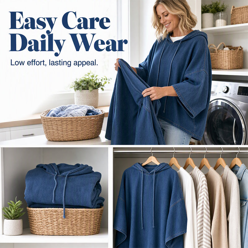 ✨ Easy Denim Comfort | Women's Relaxed Hooded Denim Top