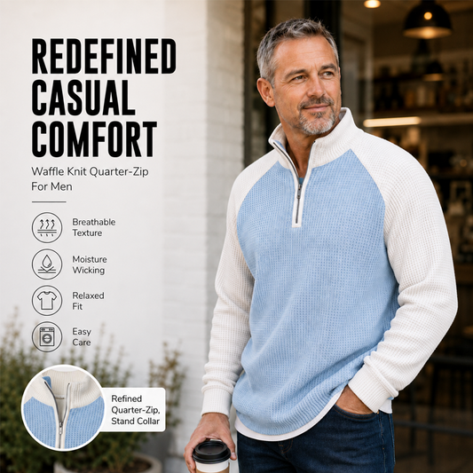 ✨ Easy Everyday Comfort | Men's Waffle-Knit Quarter-Zip T-Shirt