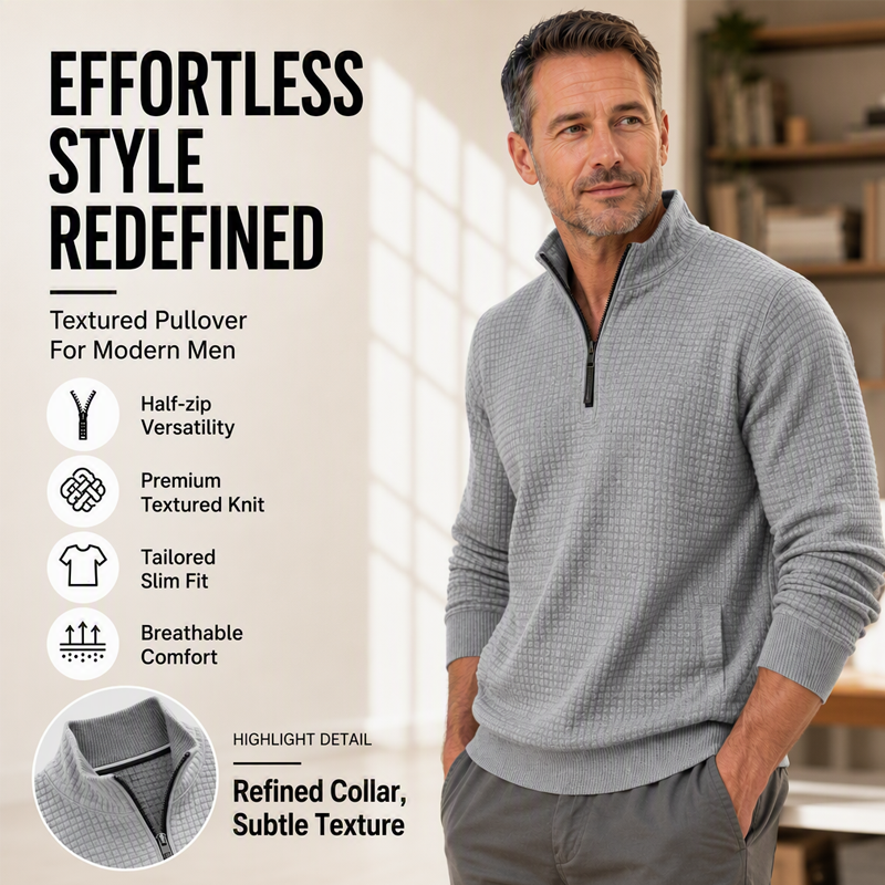 ✨ Elevated Comfort | Men's Waffle-Knit Quarter-Zip T-Shirt