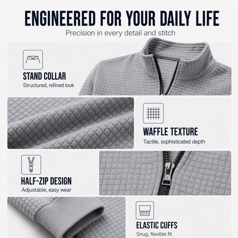 ✨ Elevated Comfort | Men's Waffle-Knit Quarter-Zip T-Shirt
