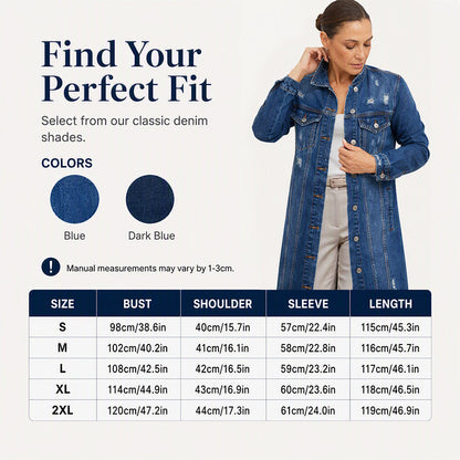 ✨ Standout Denim Style | Women's Distressed Ripped Long Denim Jacket