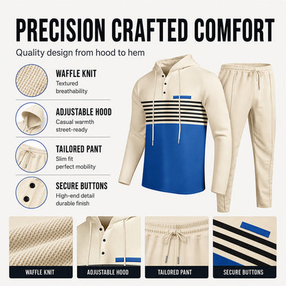 Men's Sporty Color-Block Waffle Knit 2-Piece Set