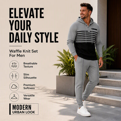 Men's Sporty Color-Block Waffle Knit 2-Piece Set