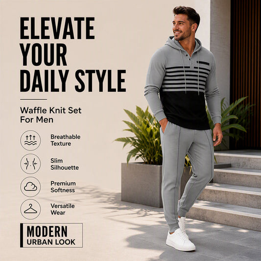 ✨ Easy Everyday Comfort | Men's Color-Block Waffle-Knit 2-Piece Set