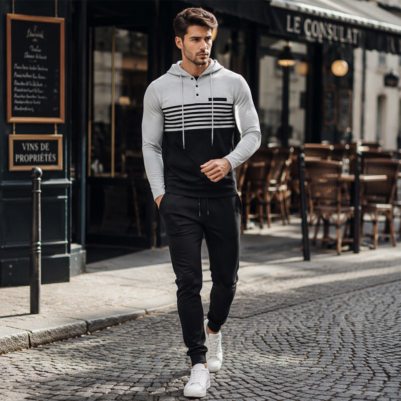 Men's Sporty Color-Block Waffle Knit 2-Piece Set