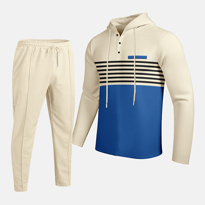 Men's Sporty Color-Block Waffle Knit 2-Piece Set