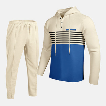 Men's Sporty Color-Block Waffle Knit 2-Piece Set