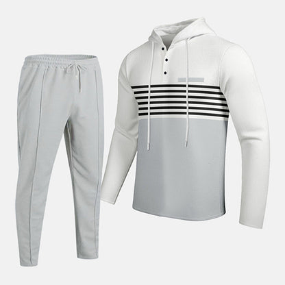 Men's Sporty Color-Block Waffle Knit 2-Piece Set