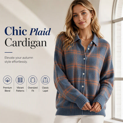 ✨ Timeless Comfort | Women's Plaid Button-Down Relaxed-Fit Cardigan