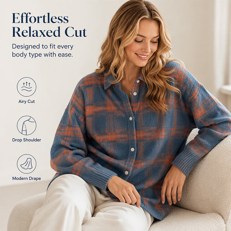 ✨ Timeless Comfort | Women's Plaid Button-Down Relaxed-Fit Cardigan