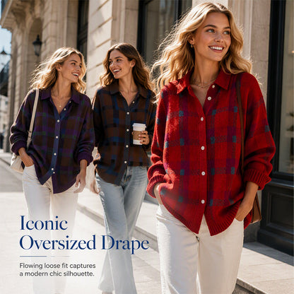 ✨ Timeless Comfort | Women's Plaid Button-Down Relaxed-Fit Cardigan