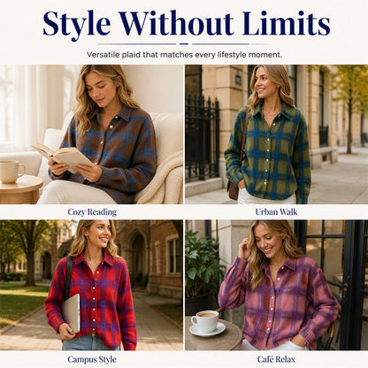✨ Timeless Comfort | Women's Plaid Button-Down Relaxed-Fit Cardigan
