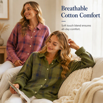 ✨ Timeless Comfort | Women's Plaid Button-Down Relaxed-Fit Cardigan