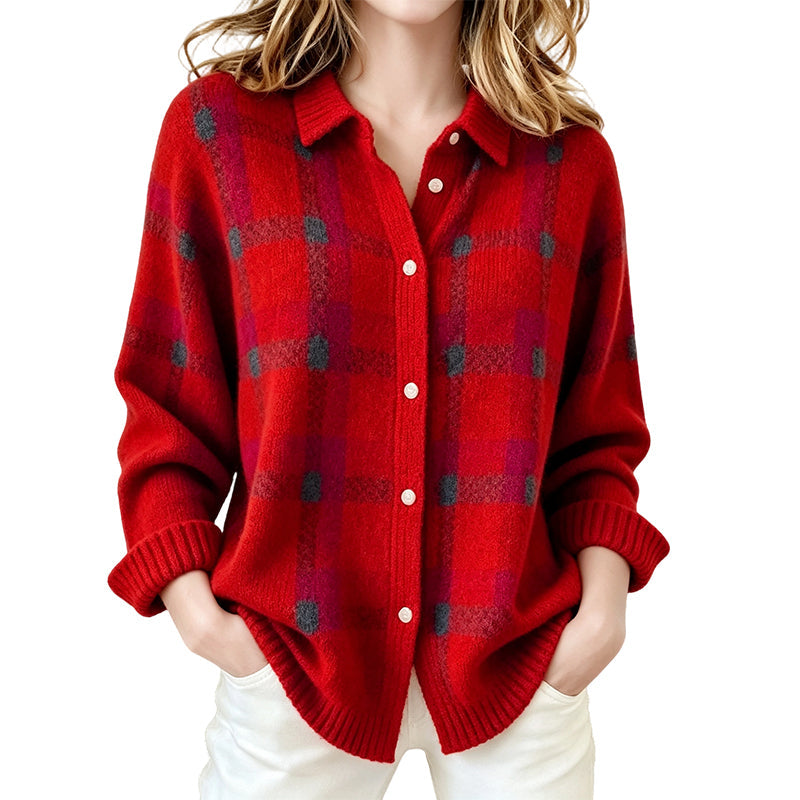 ✨ Timeless Comfort | Women's Plaid Button-Down Relaxed-Fit Cardigan