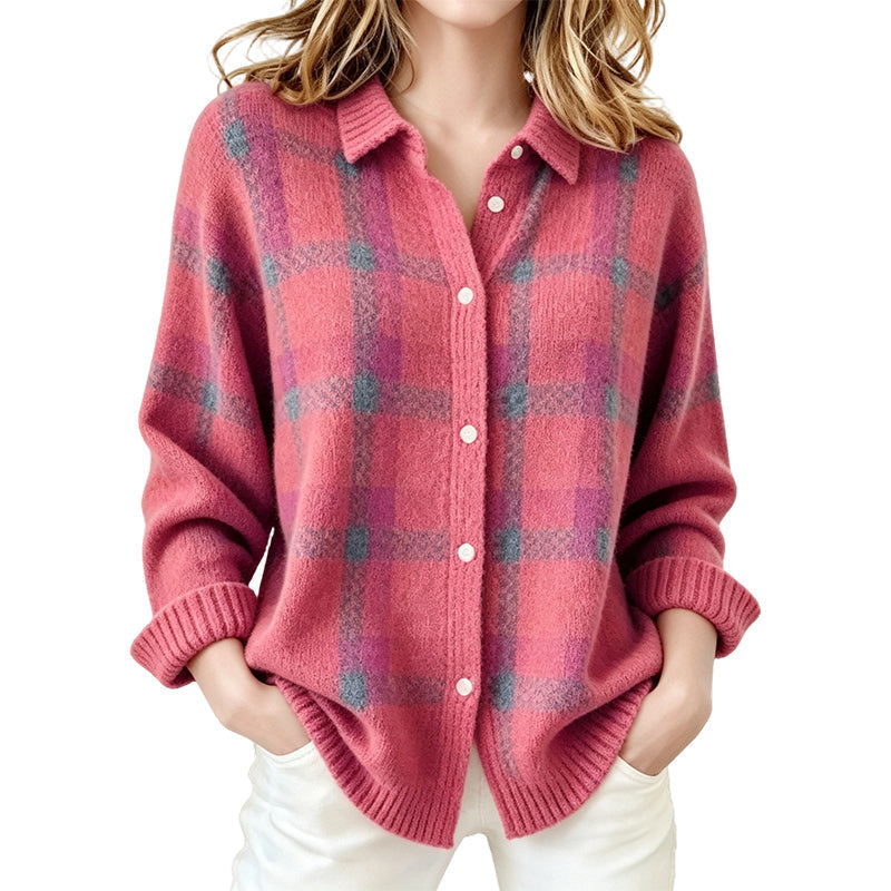✨ Timeless Comfort | Women's Plaid Button-Down Relaxed-Fit Cardigan