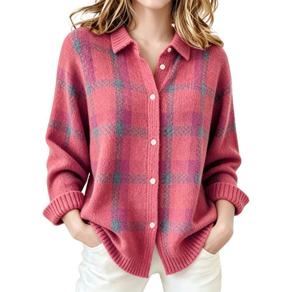 ✨ Timeless Comfort | Women's Plaid Button-Down Relaxed-Fit Cardigan
