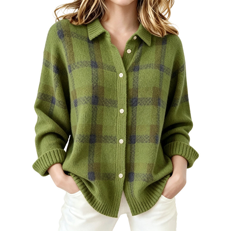 ✨ Timeless Comfort | Women's Plaid Button-Down Relaxed-Fit Cardigan