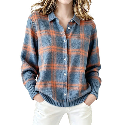 ✨ Timeless Comfort | Women's Plaid Button-Down Relaxed-Fit Cardigan
