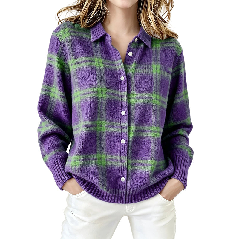 ✨ Timeless Comfort | Women's Plaid Button-Down Relaxed-Fit Cardigan