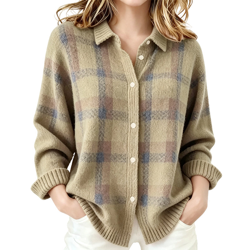 ✨ Timeless Comfort | Women's Plaid Button-Down Relaxed-Fit Cardigan