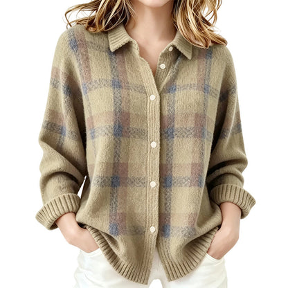✨ Timeless Comfort | Women's Plaid Button-Down Relaxed-Fit Cardigan