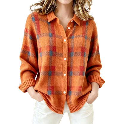✨ Timeless Comfort | Women's Plaid Button-Down Relaxed-Fit Cardigan