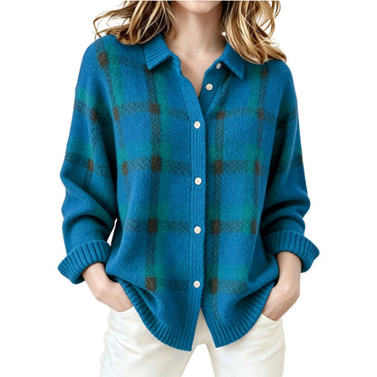 ✨ Timeless Comfort | Women's Plaid Button-Down Relaxed-Fit Cardigan