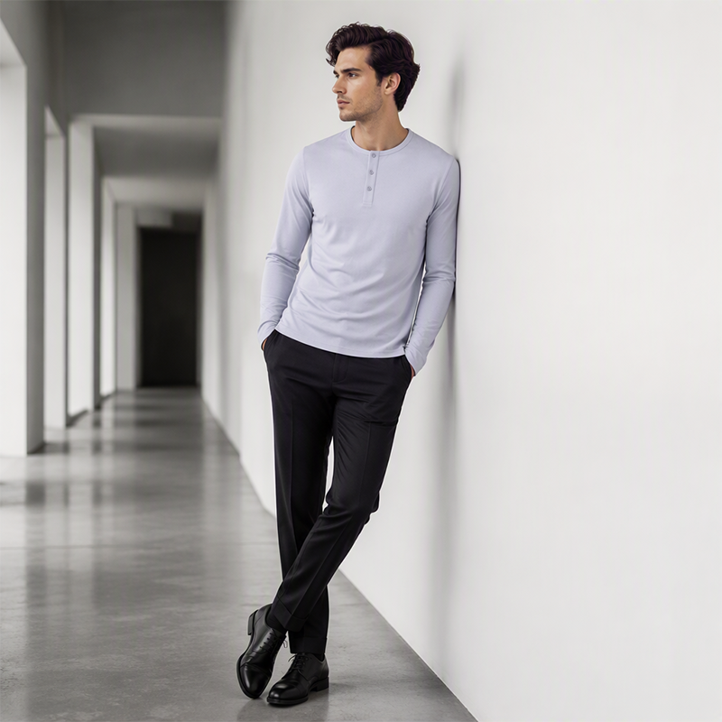 ✨ Easy Everyday Comfort | Men's Classic Henley Long-Sleeve Shirt